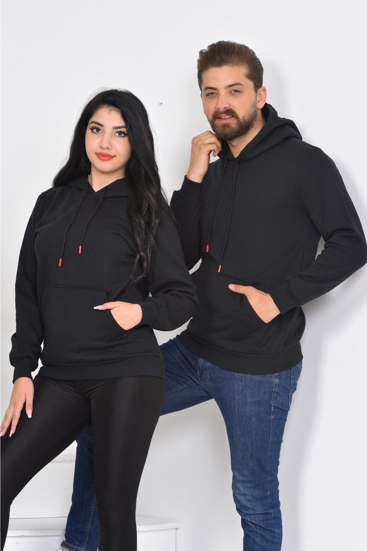 Sweatshirt Kalın Kışlık Kanguru Cepli Uzun Kollu Unisex Kapüşonlu Siyah Si̇yah - S