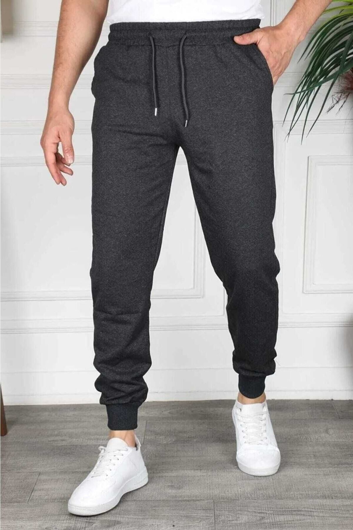 Füme Renk Erkek Slim Fit Jogger Eşofman Altı Füme - XL
