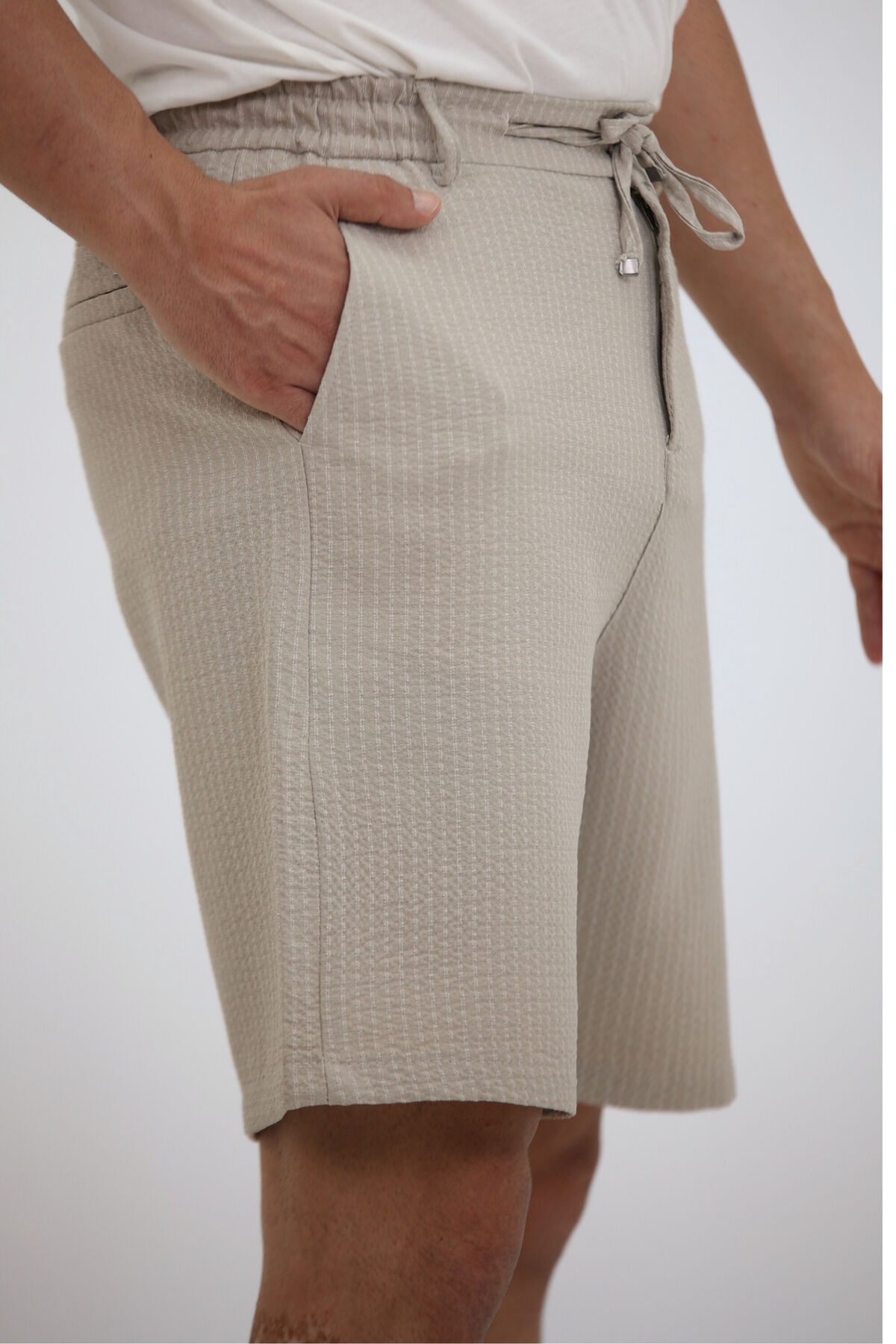 SİLVER Çizgili Pantolon Şort Bej - 2XL