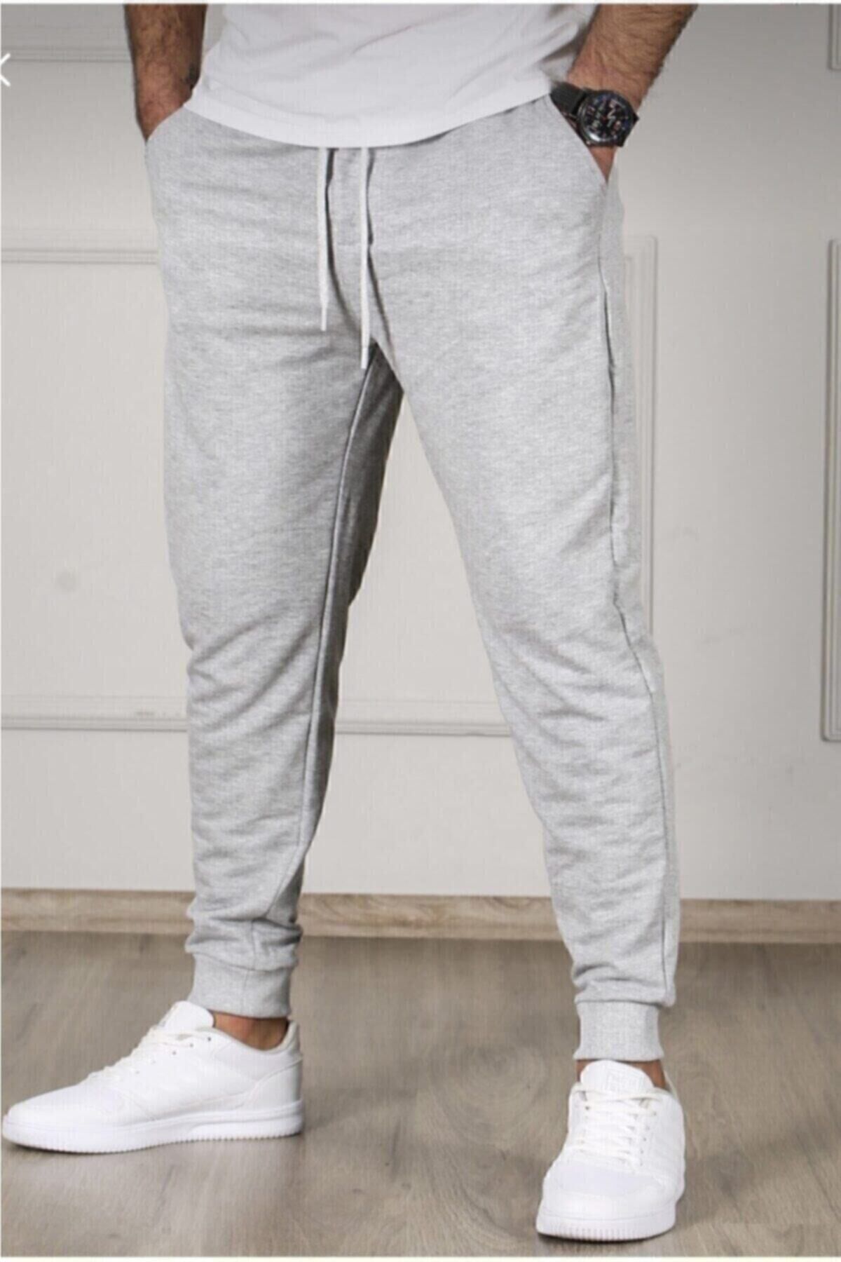 Füme Renk Erkek Slim Fit Jogger Eşofman Altı Gri - 2XL