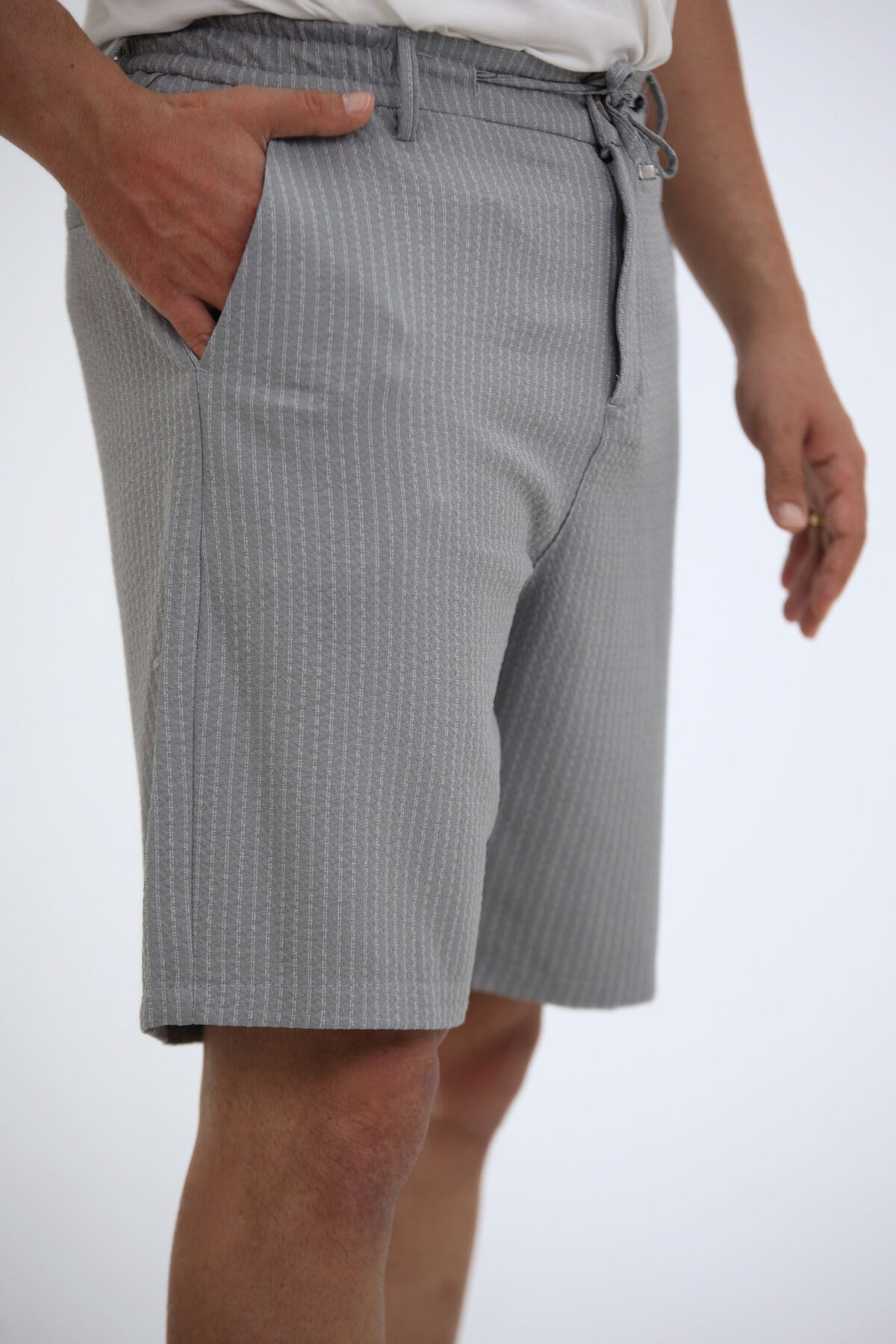 SİLVER Çizgili Pantolon Şort Füme - 2XL