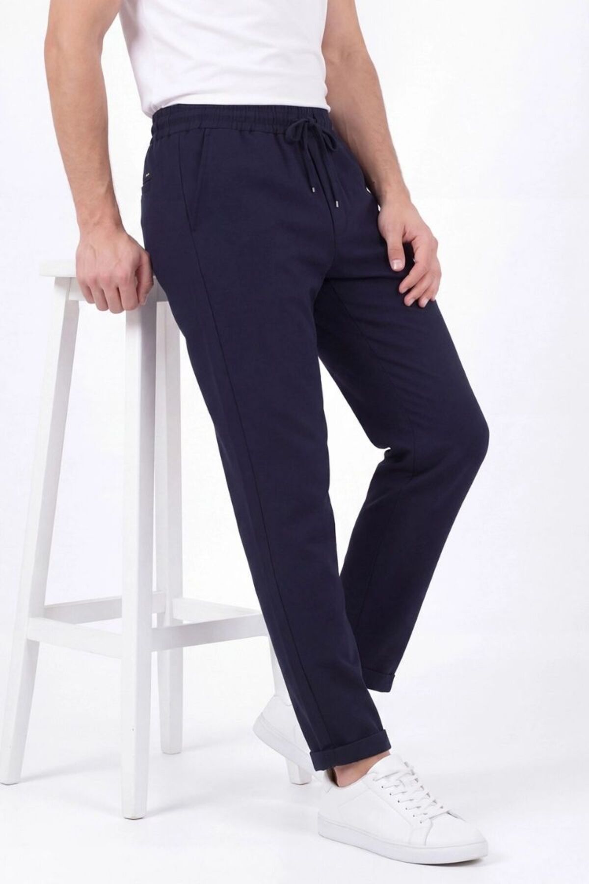 Dabıl Kumaş Erkek Double Paça Pantolon Lacivert - 2XL