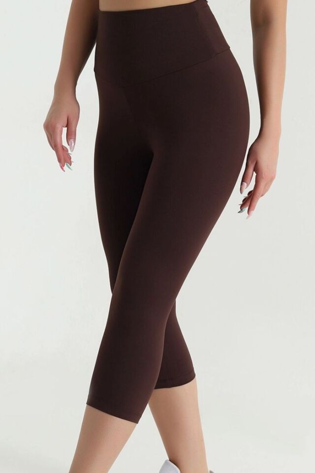 Kadın Yüksek Bel Toparlayıcı Kapri Tayt Kahve - 2XL