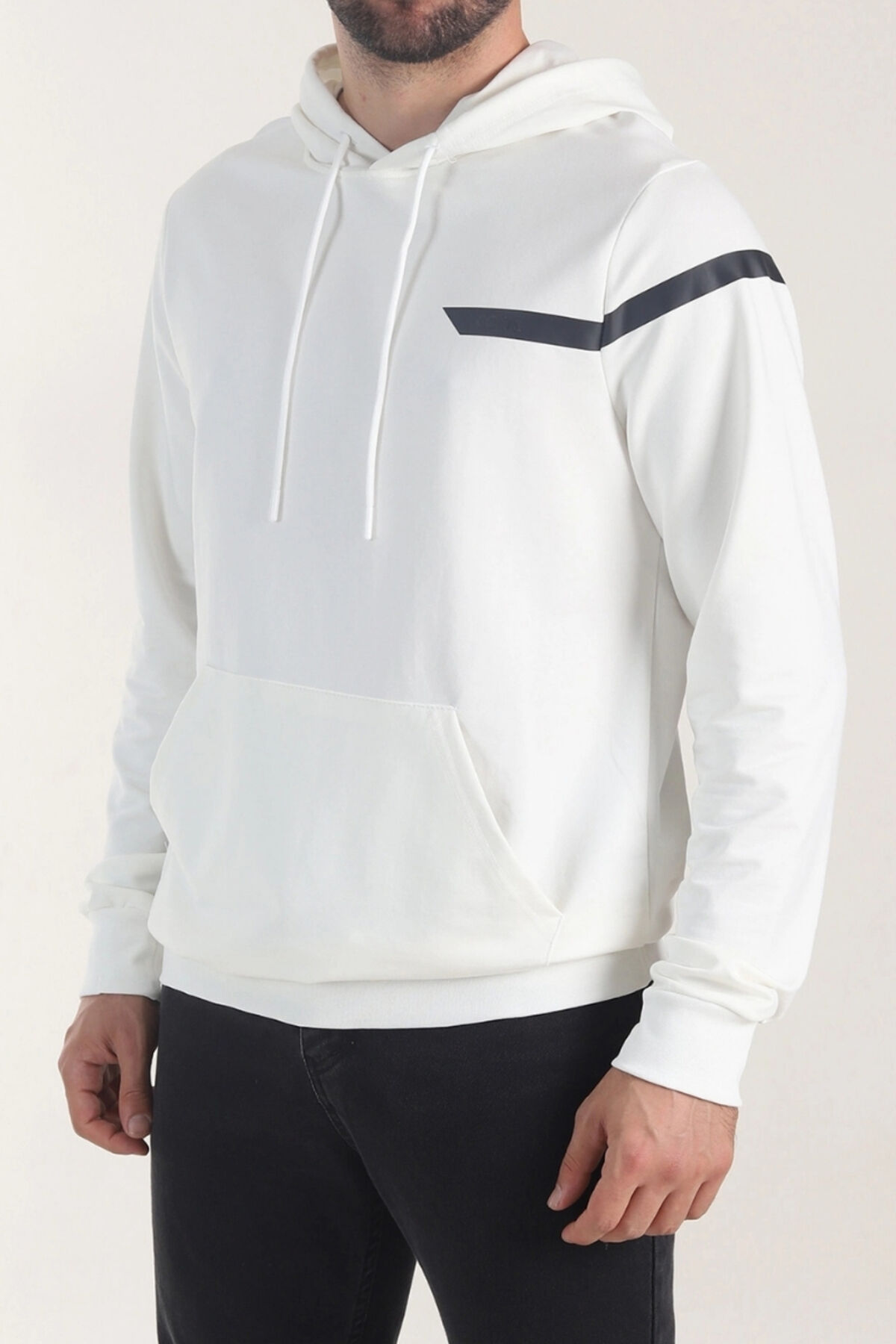 Kompak Kanguru Cep Kapüşonlu Sweat Ekru - XL
