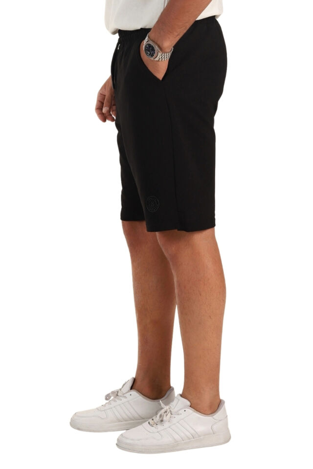 Erkek Yırtmaçlı Yan Cepli Rahat Spor Şort Siyah - 2XL
