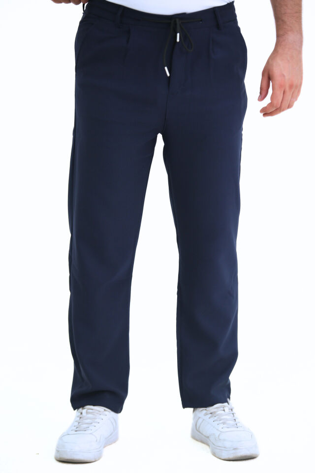 Double Kumaş A Kalite Baggy Düz Paça Pantolon Lacivert - 2XL