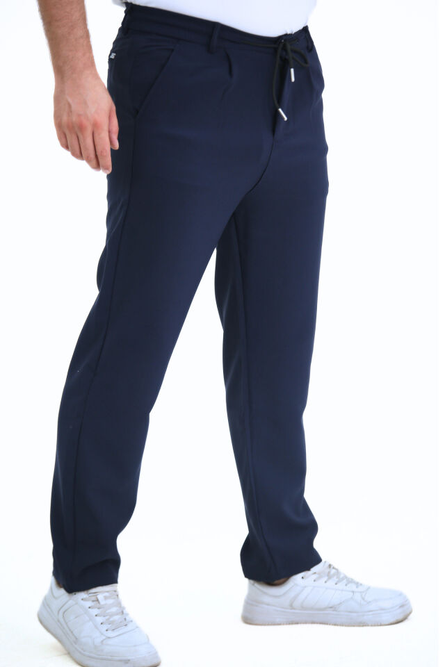 Double Kumaş A Kalite Baggy Düz Paça Pantolon Lacivert - 2XL