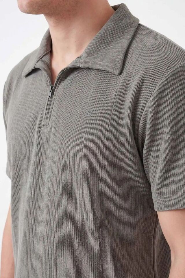 Troy Polo Yaka Yarım Fermuarlı Yazlık Erkek Şortlu Takım Haki - XL