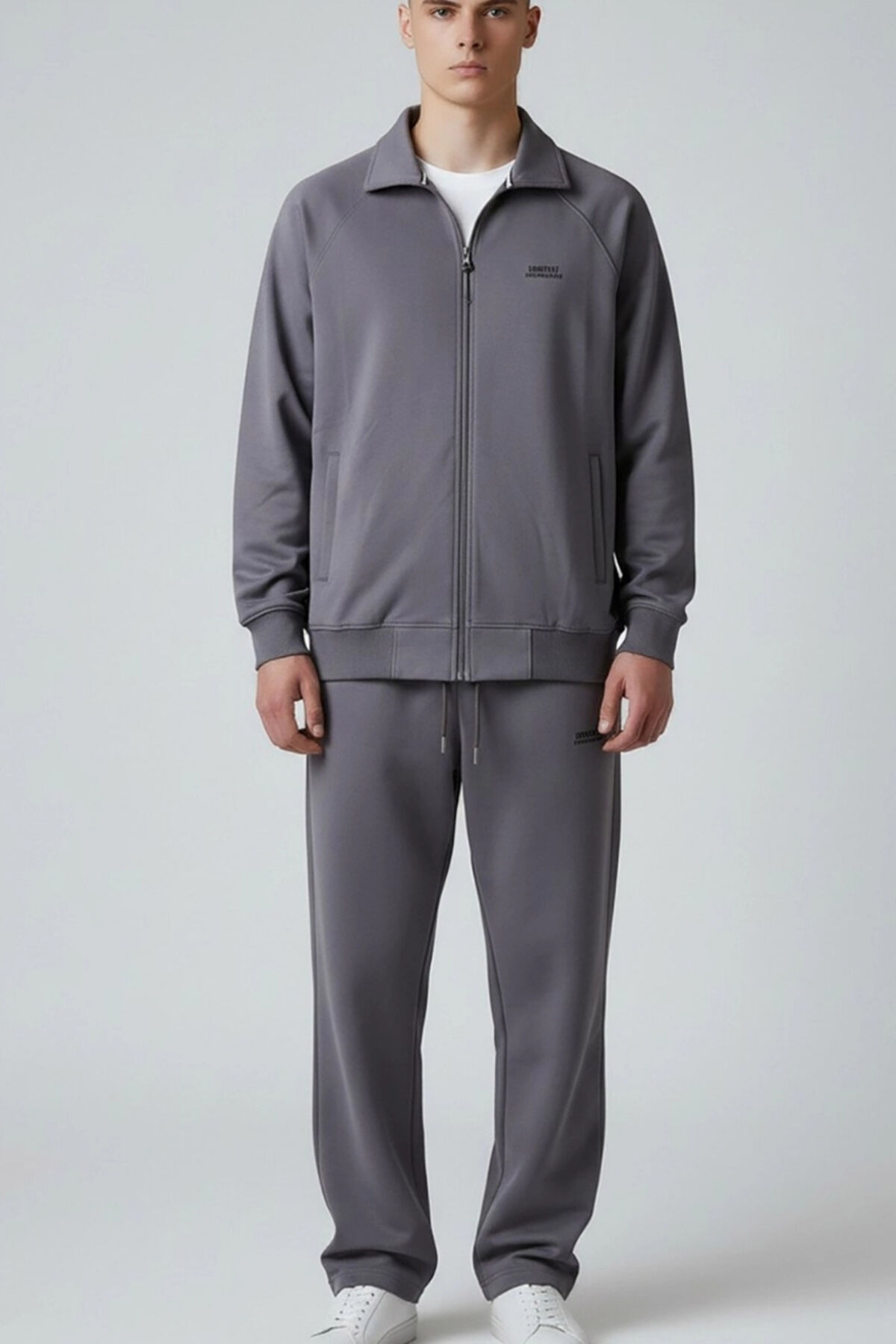 2'li Set Boydan Fermuarlı Ceket Mevsimlik Takım Boyalı Füme - XL