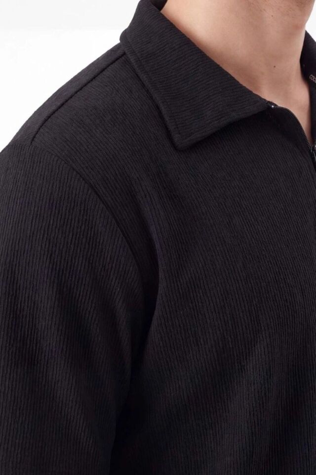 Troy Polo Yaka Yarım Fermuarlı Yazlık Erkek Şortlu Takım Siyah - 2XL