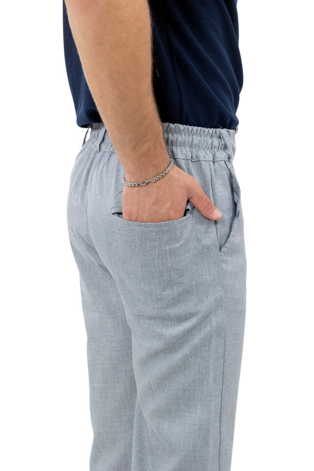 Erkek İtalyan Kesim Kaliteli Slimfit Bilek Boy Double Paça Kumaş Pantolon Gri - S