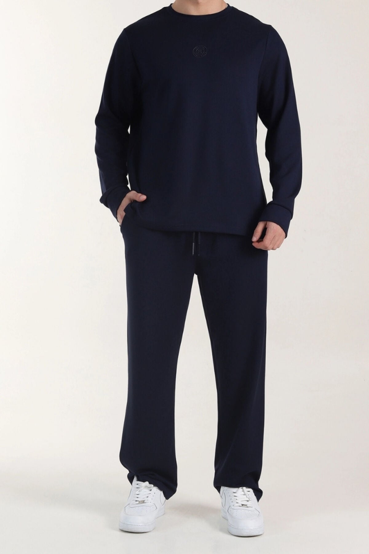 2'Lİ Oversize Uzun Kollu Rahat Salaş Mevsimlik Eşofman Takımı Lacivert - XL